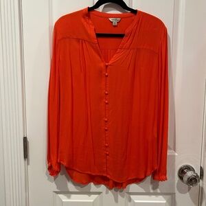 Lucky Brand Orange V Slit Long Sleeve Blouse